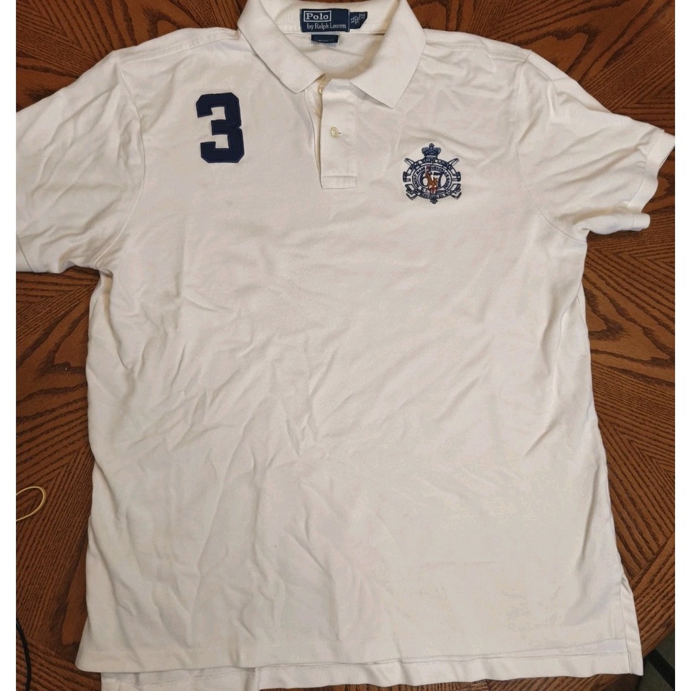 VTG MENS RALPH LAUREN EMBROIDERED POLO PONY EQUESTRIAN‎ CREST #3 PATCH SHIRT~XL